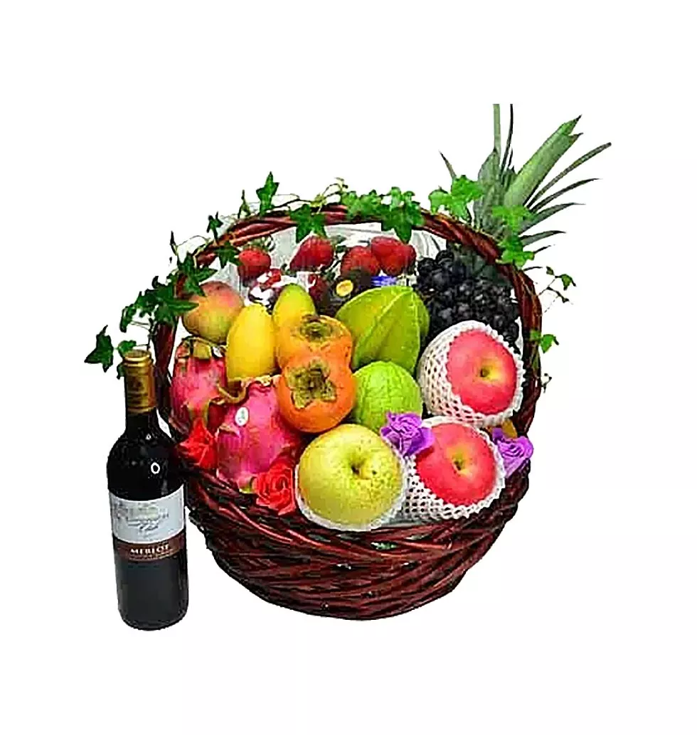 Delicious Mix Fruits Hamper with Sparkling Wine