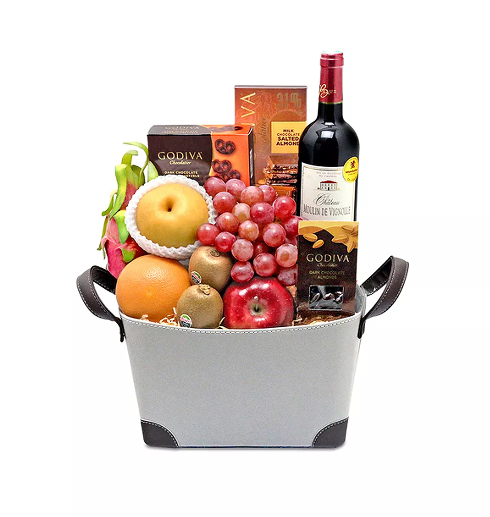 Elegant Delights Fruit and Wine Hamper