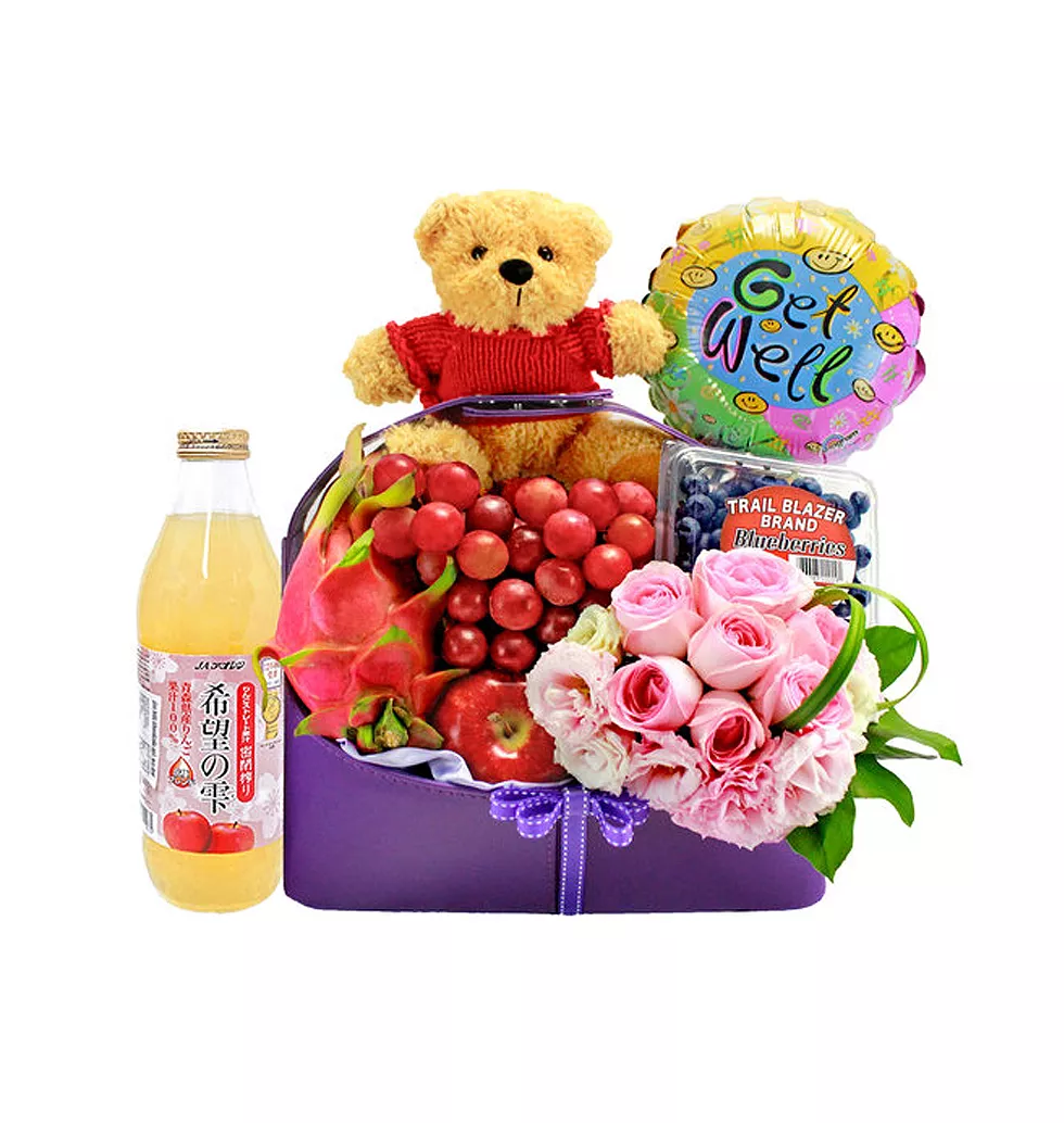 Get Well Fruit Basket With Bear & Balloon