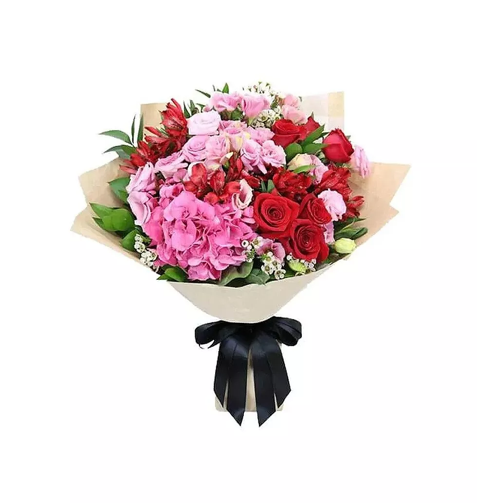 flowers in shades of red and pink