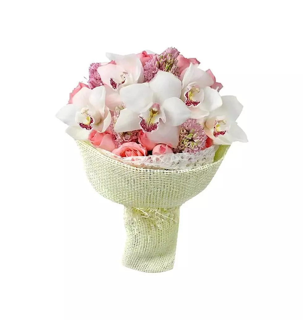 White Cymbidiums In A Floral Arrangement