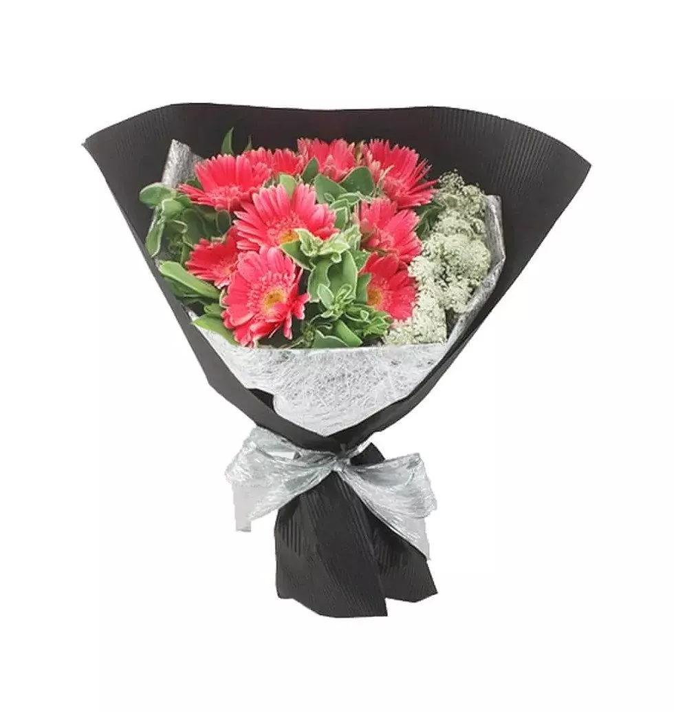 Pink Sunflower Elegance: Wrapped Bouquet