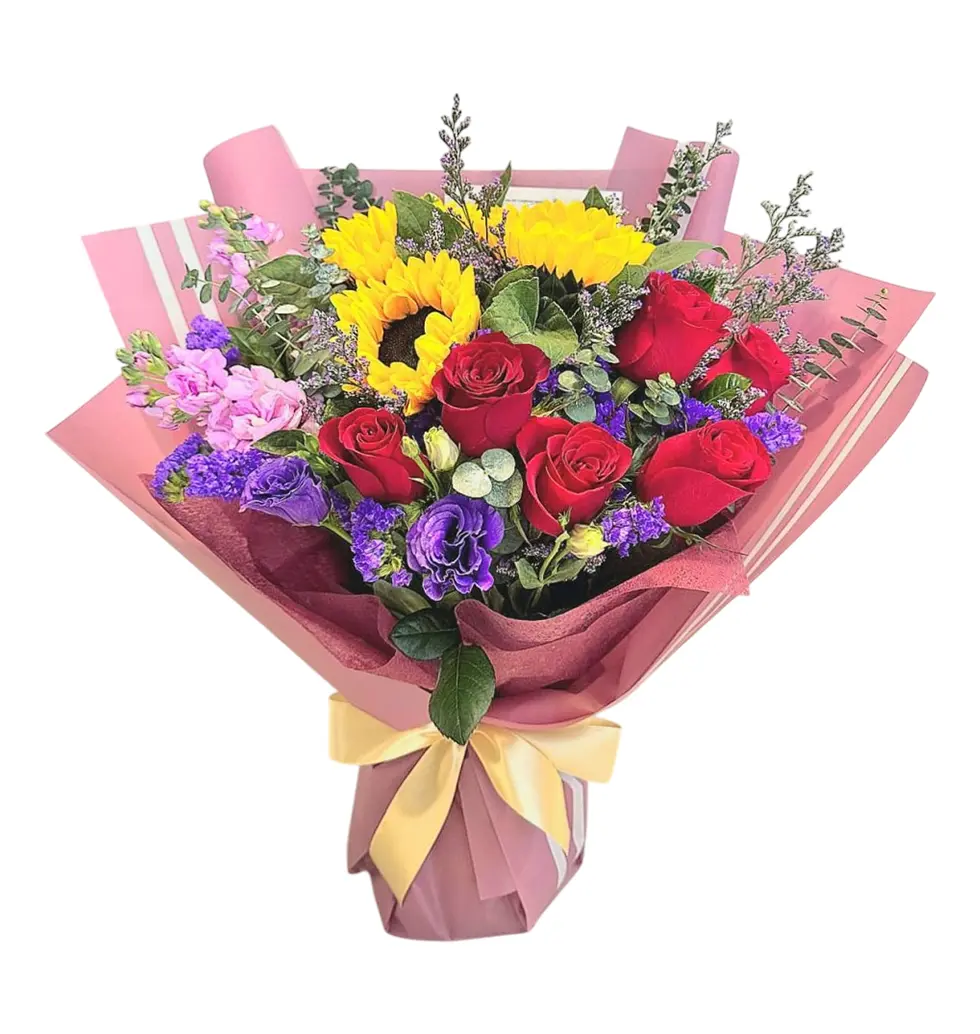 Cheerful Sunflower and Rose Bouquet